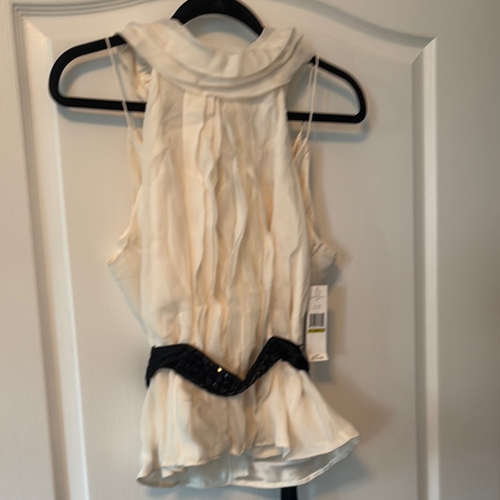 Carmen Marc Valvo Cream Sleeveless Peplum Blouse